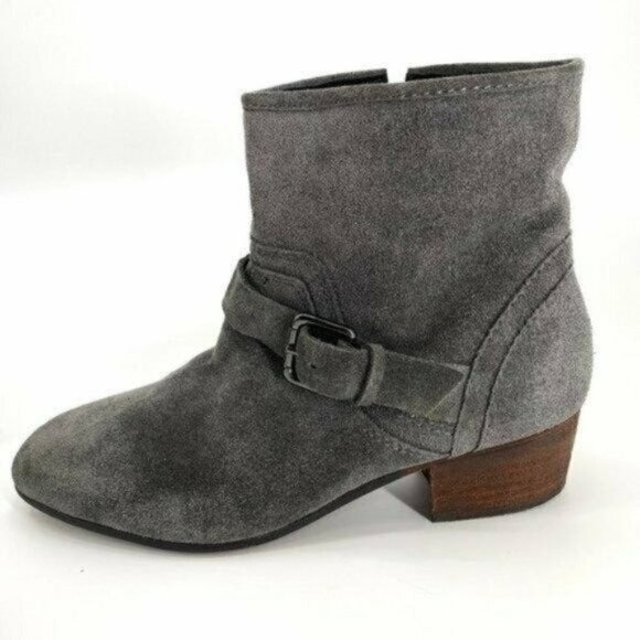 Jean-Michel Cazabat Pandora Gray Suede Pull On Leather Buckle 6.5 Ankle Boots - Picture 1 of 12